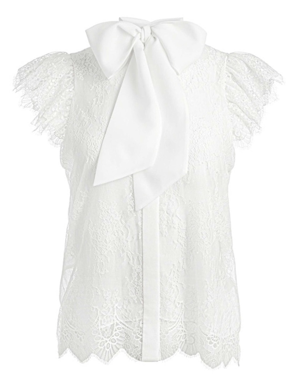 Alice + Olivia Talulah Ruffled Sleeve Bow Tie Neck White Lace Blouse Size Large - Picture 2 of 8